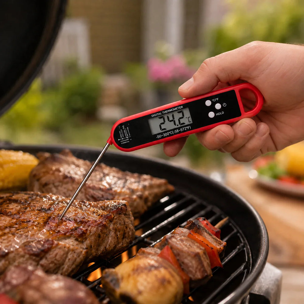 Digitalt grilltermometer med sammenleggbar målesonde