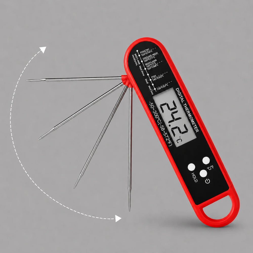 Digitalt grilltermometer med sammenleggbar målesonde